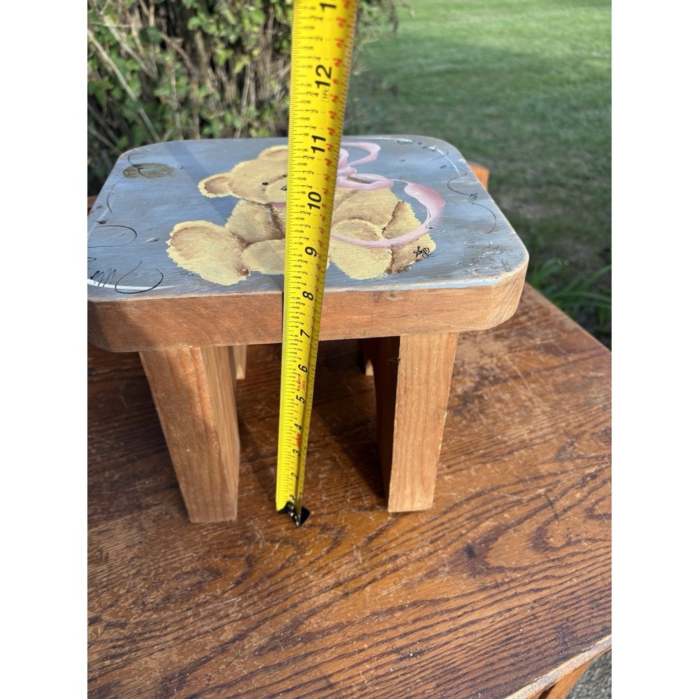 Vintage Handmade Hand Painted Solid Wood Wooden Kids Foot Step Stool Stand Seat - Picture 6 of 8